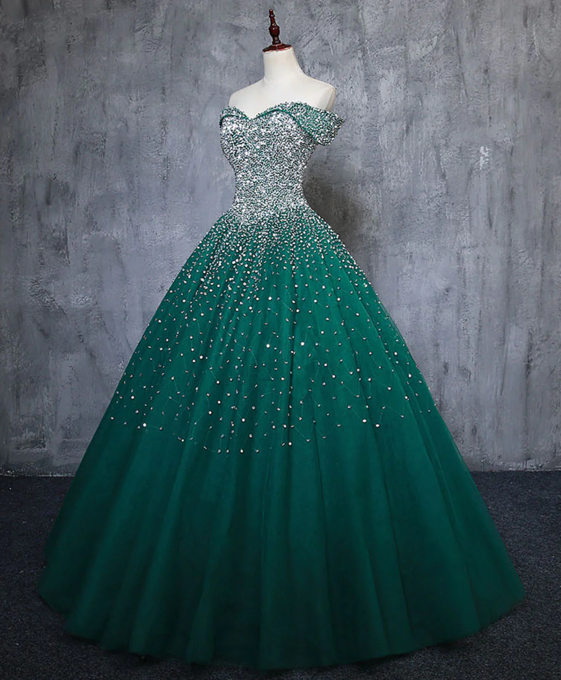 Green Tulle Sequin Long Prom Gown, Green Sequin Sweet 16 Dress - Deanwangkt