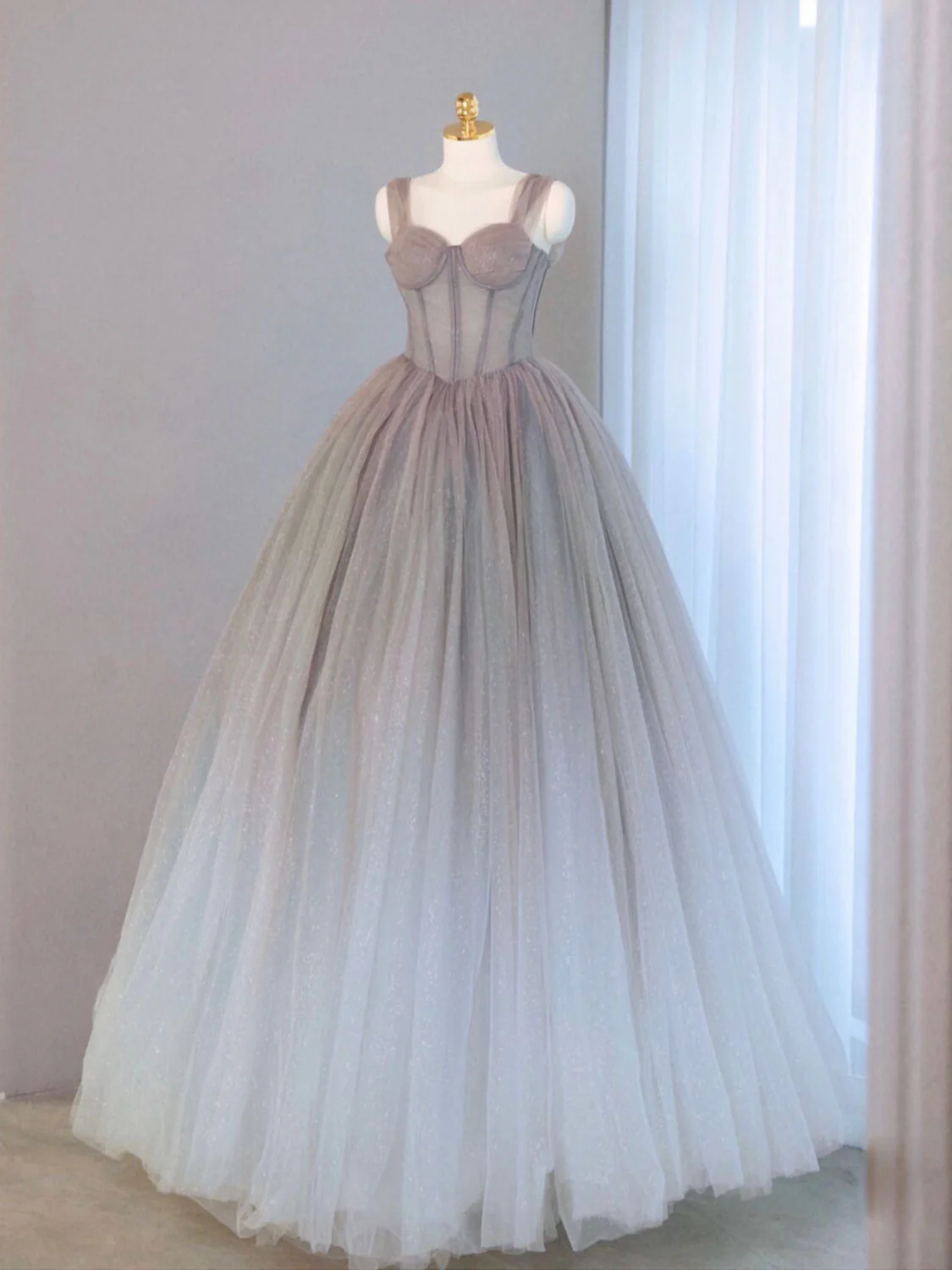 A-Line Gray Sweetheart Neck Long Prom Dresses, Gray Formal Evening Dress - Deanwangkt