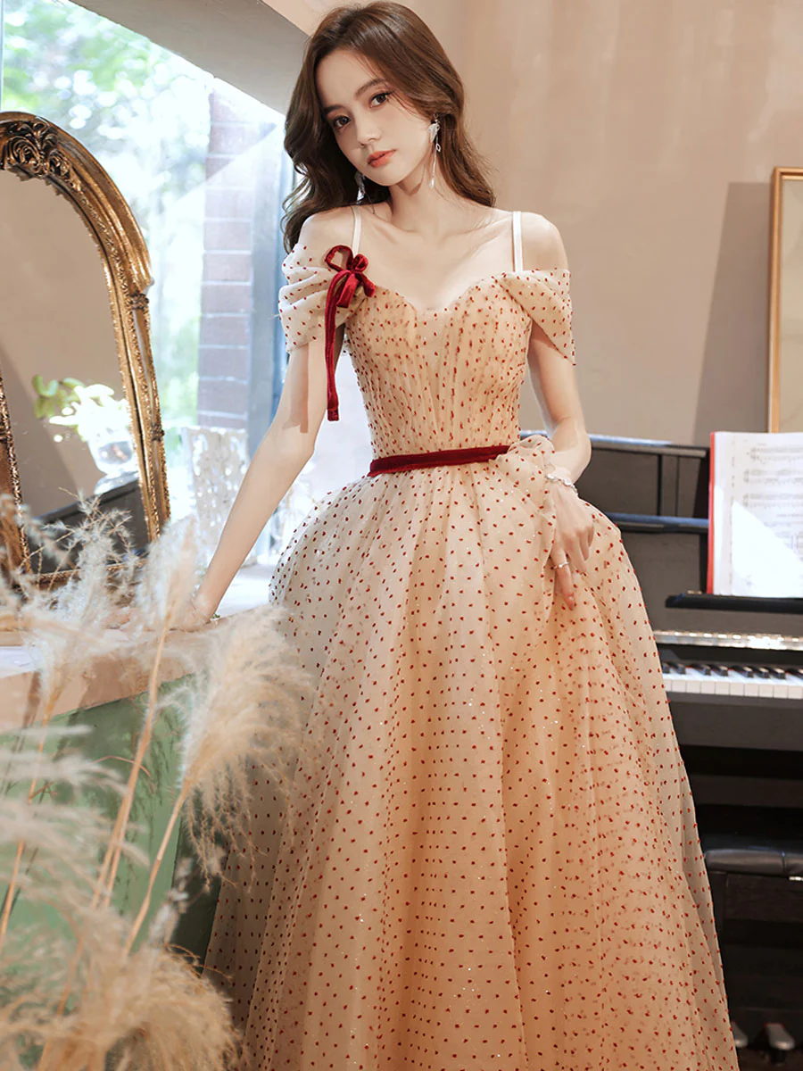 A line Champagne Long Prom Dresses, Champagne Formal Party Evening Dresses - Deanwangkt
