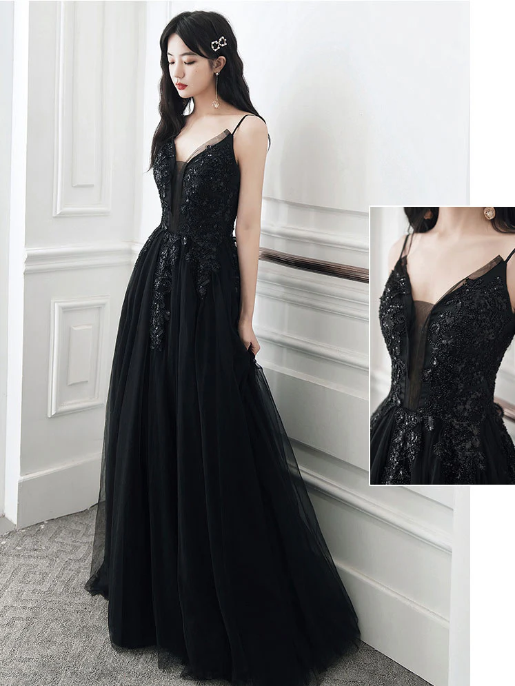 Black Long Prom Dresses, Aline Black Formal Graduation Dresses - Deanwangkt