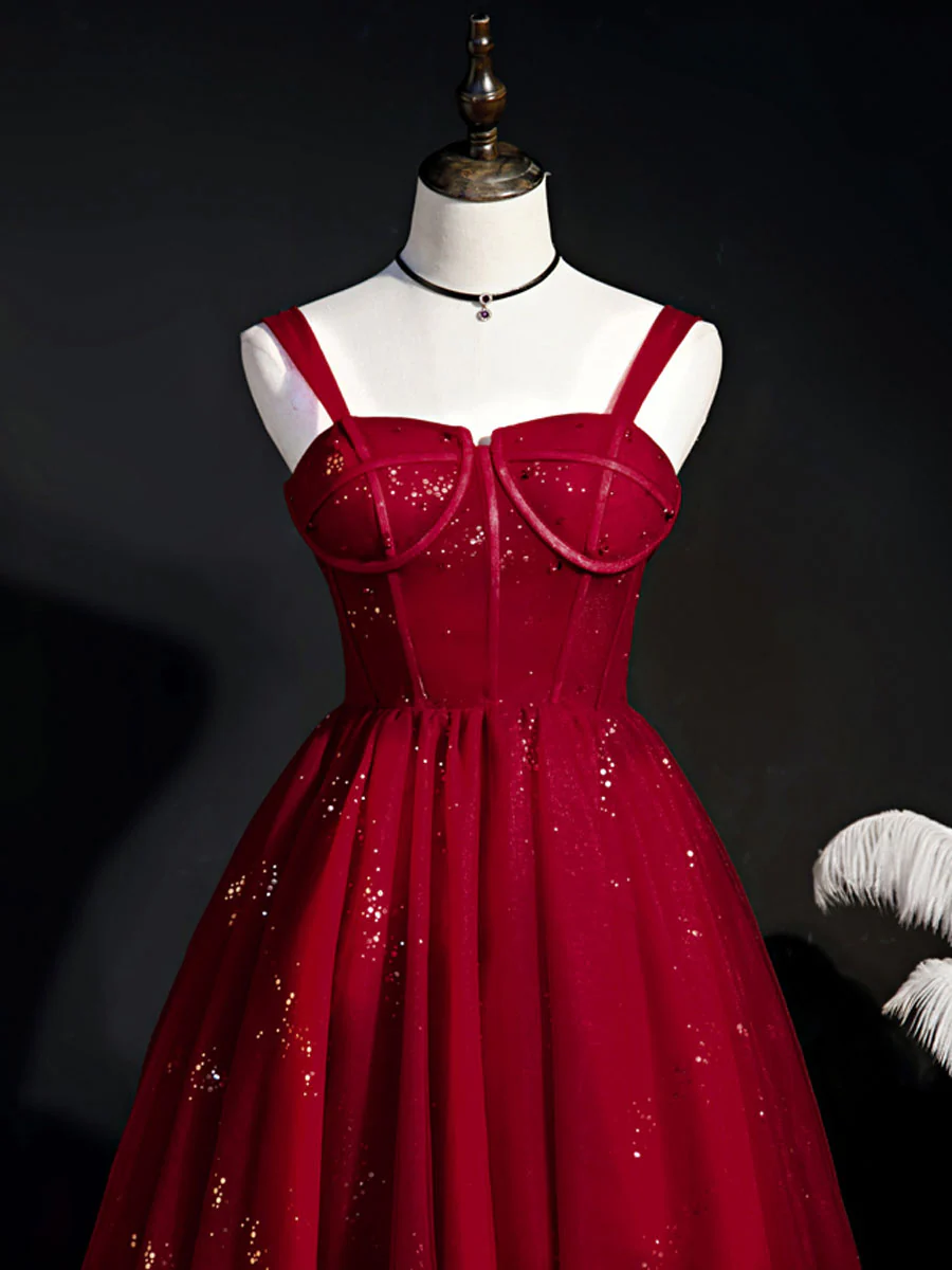 Burgundy Sweetheart Neck Tulle Sequin Short Prom Dress, Puffy Cute Homecoming  Dresses - Deanwangkt