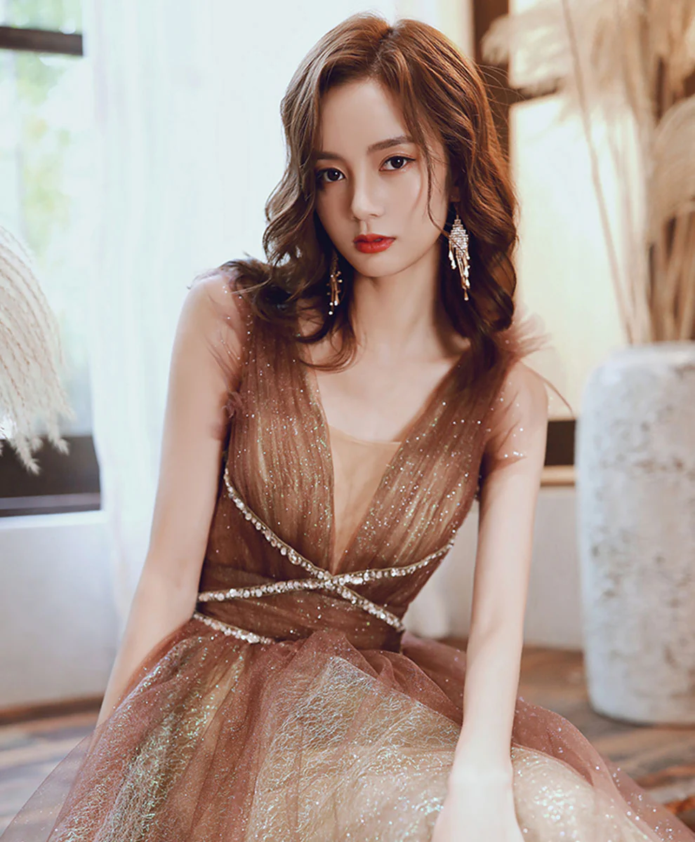 Cute A-Line Tulle Sequin Long Prom Dress Tulle Formal Dress - Deanwangkt