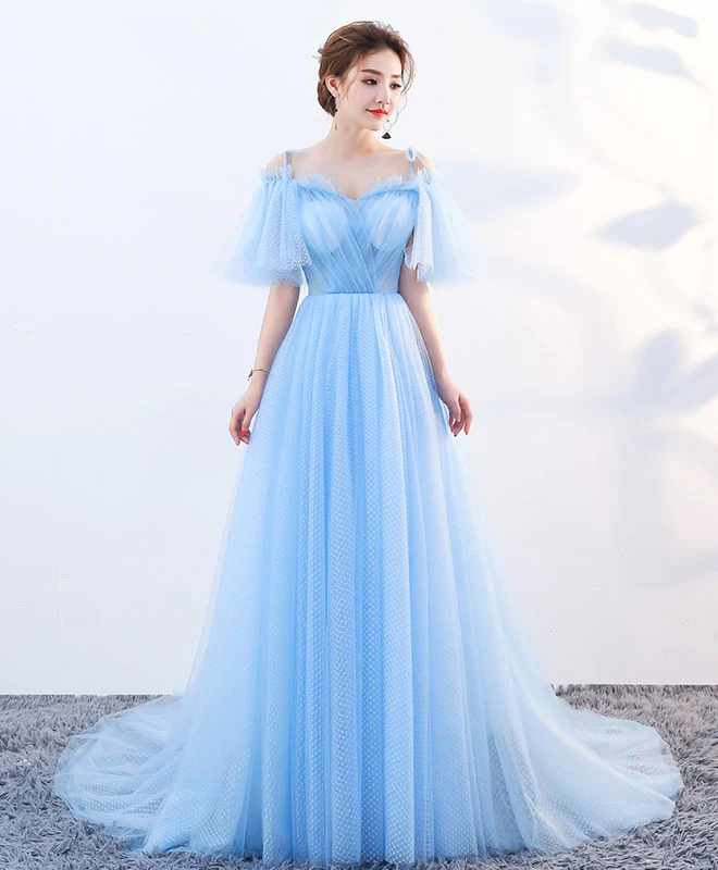 Stylish Sky Blue Tulle Long Prom Dress, Evening Dress - Deanwangkt