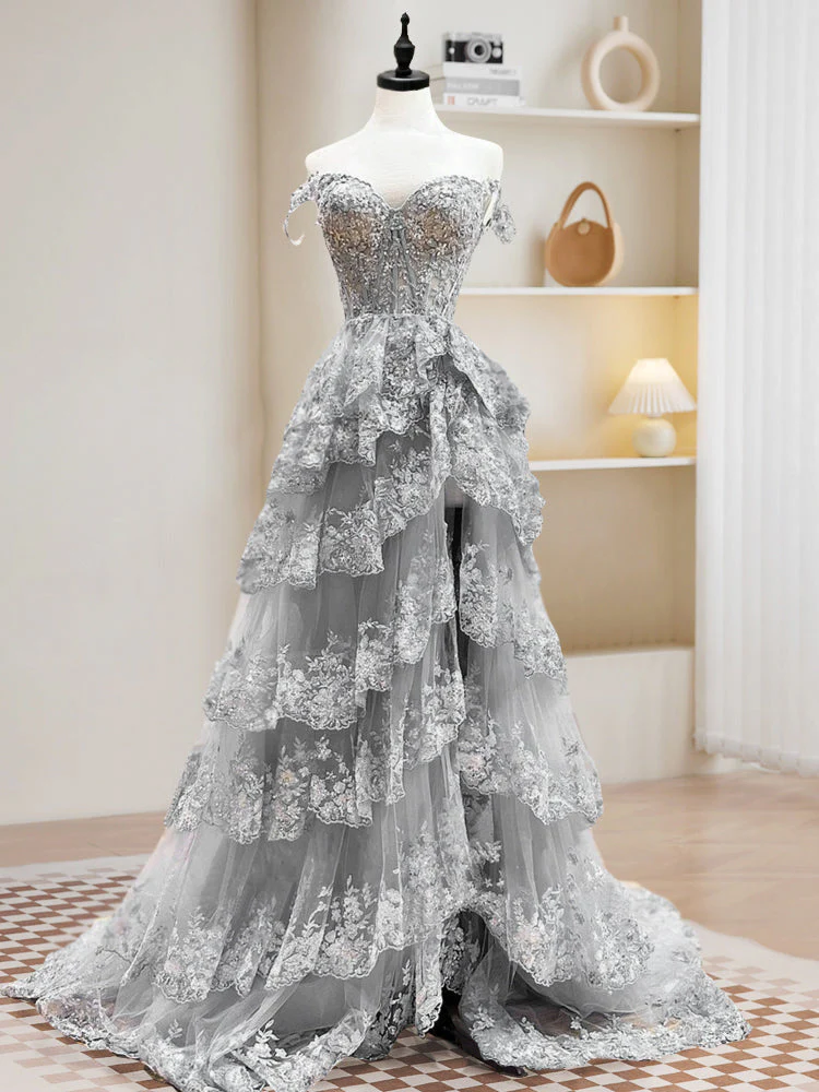 A-Line Tulle Sequin Dark Blue Long Prom Dress, Dark Blue Sequin Long Formal Dress - Deanwangkt