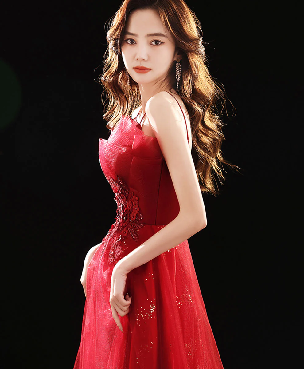 Burgundy Tulle Lace Long Prom Dress Burgundy Formal Dress - Deanwangkt