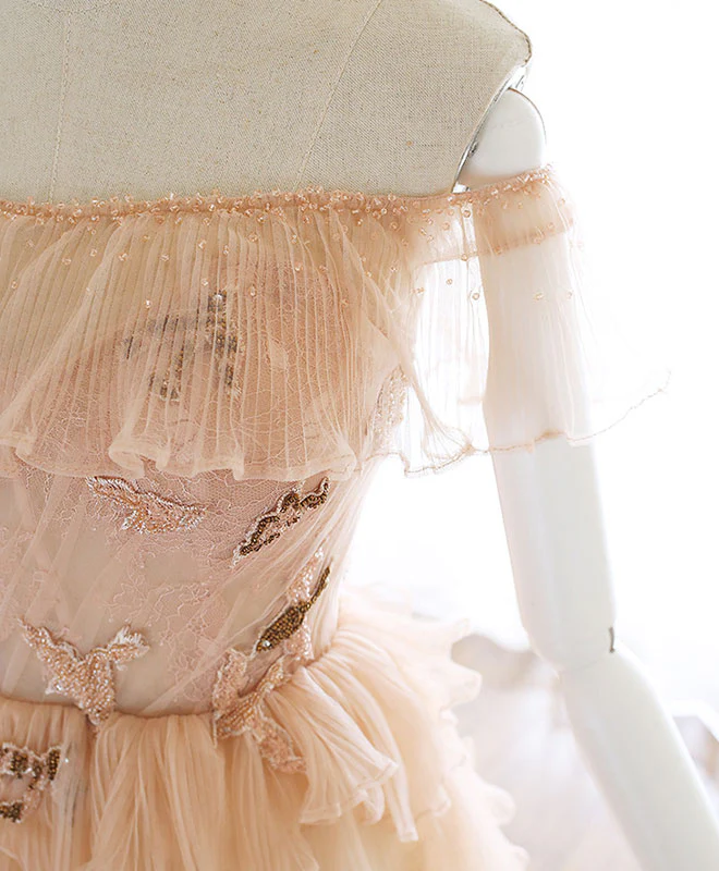 Champagne Tulle Lace Long Prom Dress Champagne Tulle Lace Evening Dress - Deanwangkt