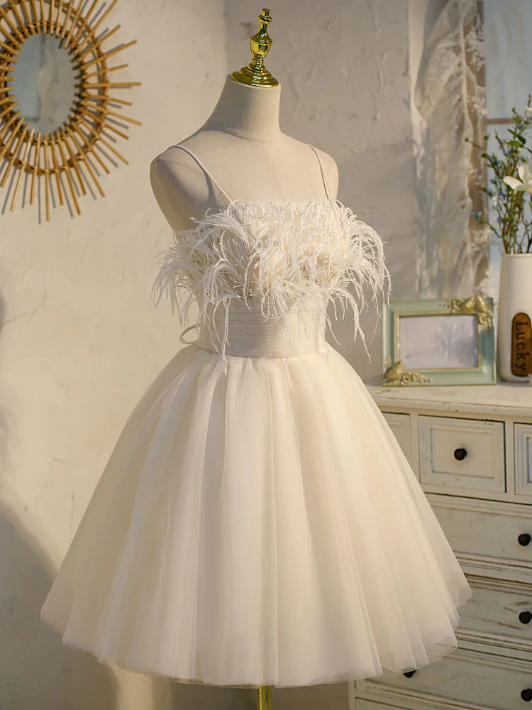 Light Champagne Tulle Short Prom Dress, Tulle Puffy Homecoming Dress - Deanwangkt