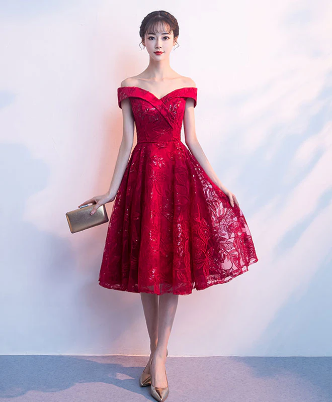 Cute Burgundy Short Prom Dress, Homecoming Dress - Deanwangkt