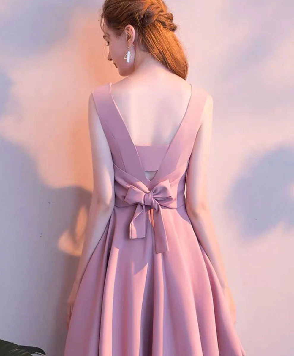 Simple Pink Satin Short Prom Dress Pink Satin Homecoming Dress - Deanwangkt