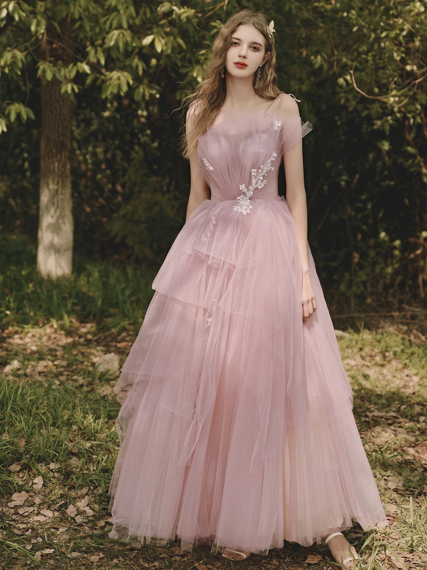 Pink Sweetheart Tulle Long Prom Dress, Pink Tulle Formal Dress - Deanwangkt