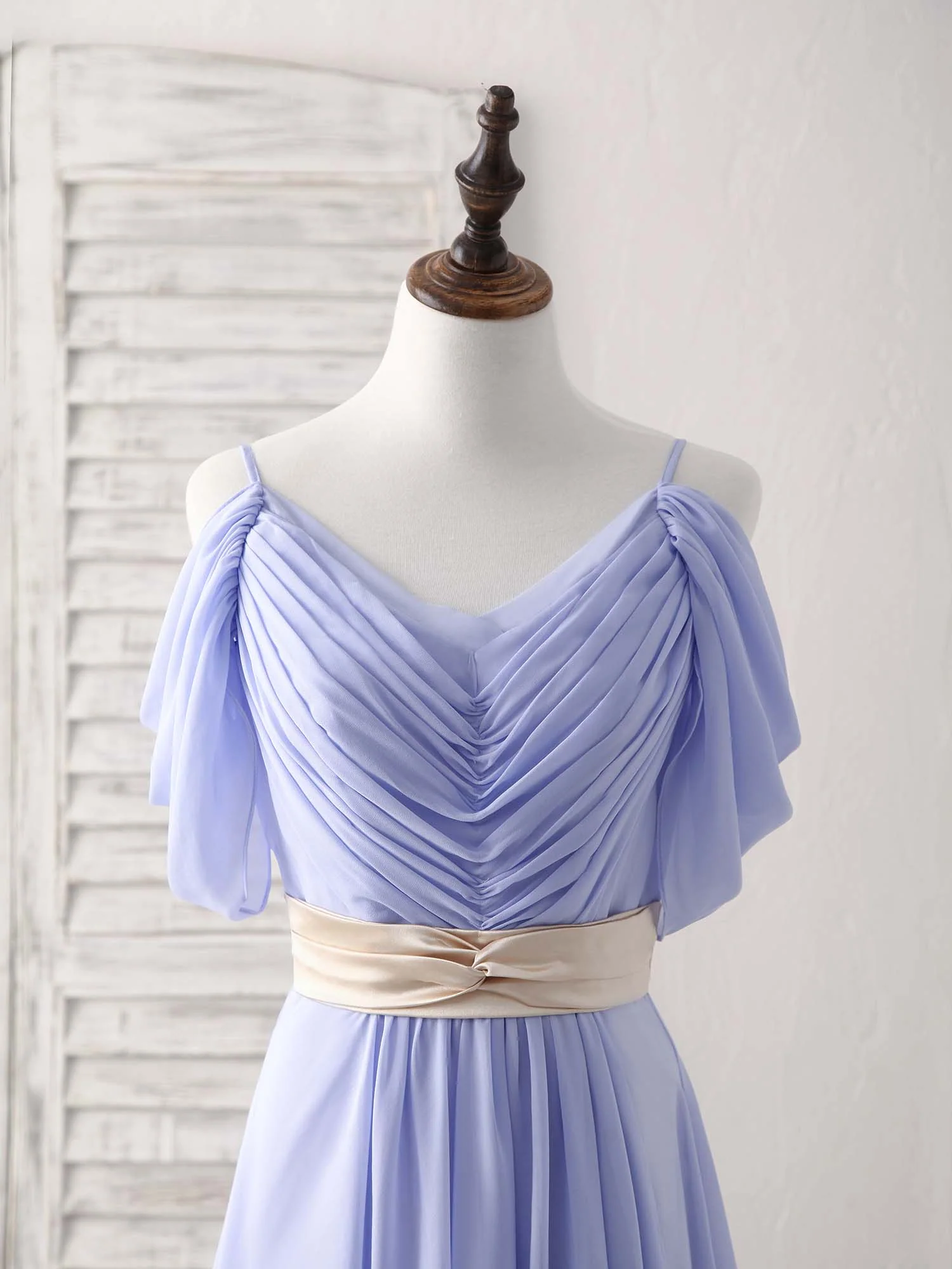 Simple V Neck Off Shoulder Chiffon Long Prom Dress Evening Dress - Deanwangkt