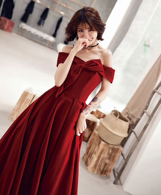 Simple Sweetheart Burgundy Long Prom Dress, Evening Dress - Deanwangkt