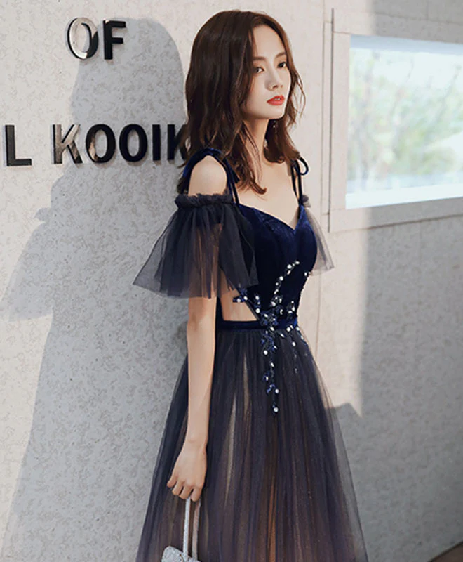 Blue Sweetheart Tulle Off Shoulder Long Prom Dress Blue Evening Dress - Deanwangkt
