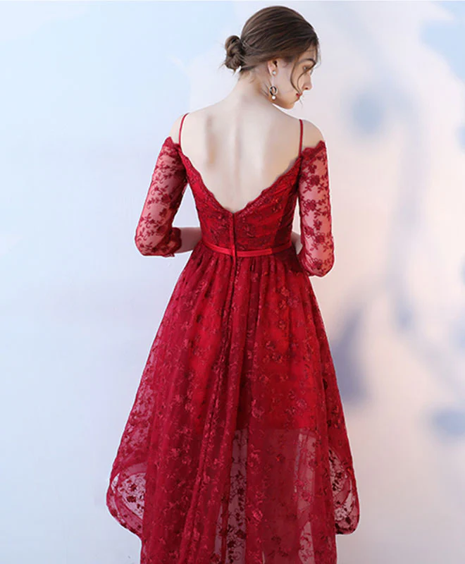 Stylish High Low Lace Prom Dress, Lace Evening Dress - Deanwangkt
