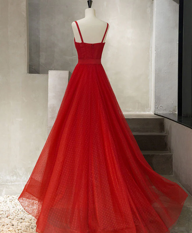 Red Tulle Long Prom Dress, Red Tulle Evening Dress - Deanwangkt