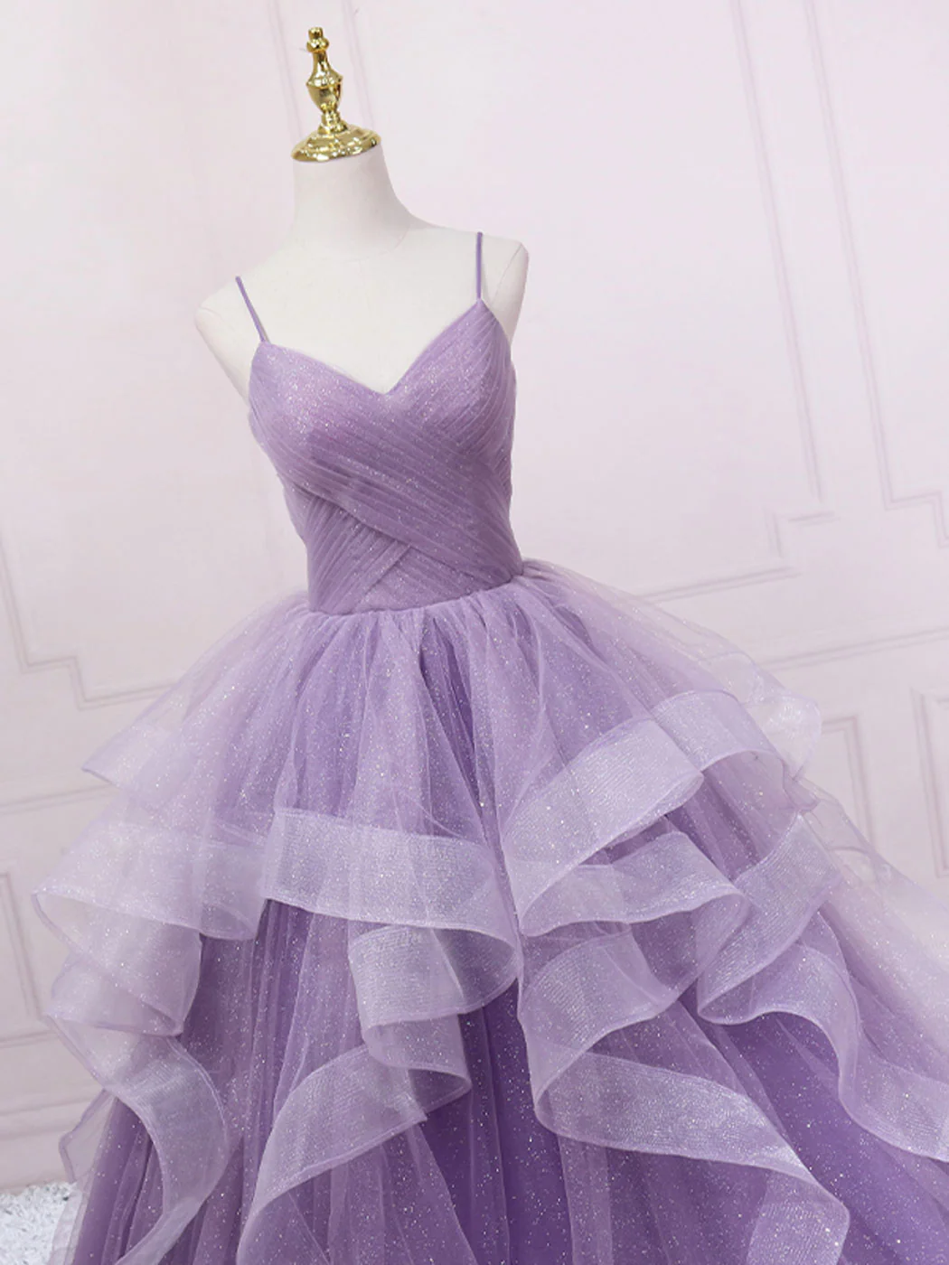 Purple V Neck Tulle Sequin Long Prom Dress Purple Tulle Formal Party Dress - Deanwangkt