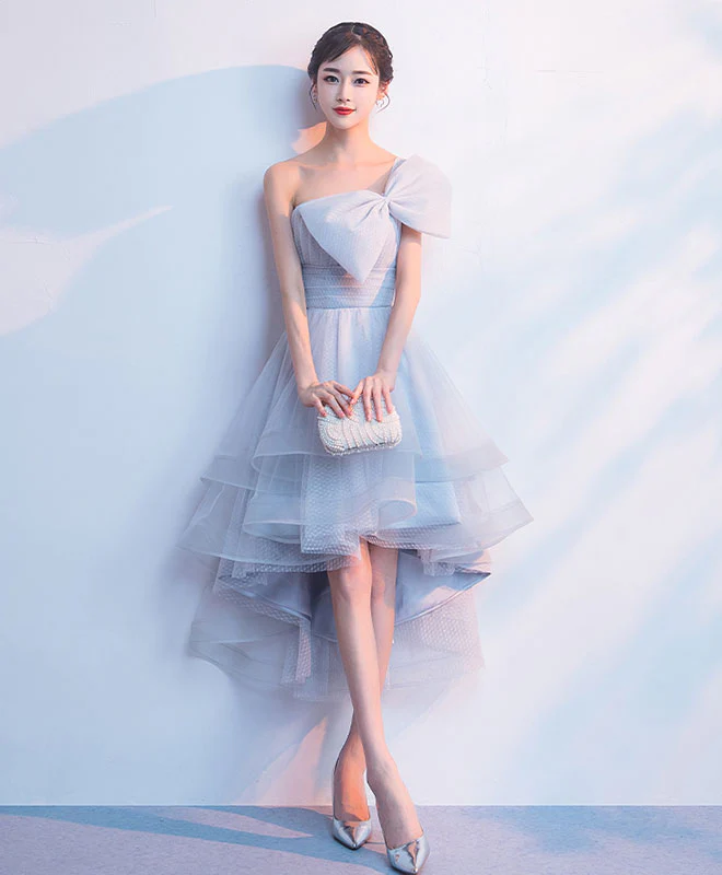 Gray Tulle High Low Prom Dress, Gray Homecoming Dress - Deanwangkt