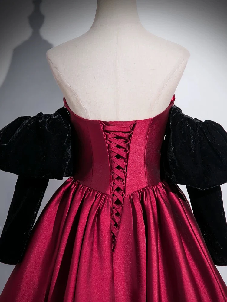 A-Line Satin Dark Red Long Prom Dress, Dark Red Evening Dress - Deanwangkt