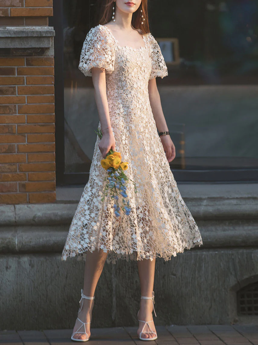 Beige Tulle Lace Short Prom Dress, Beige Homecoming Dress - Deanwangkt
