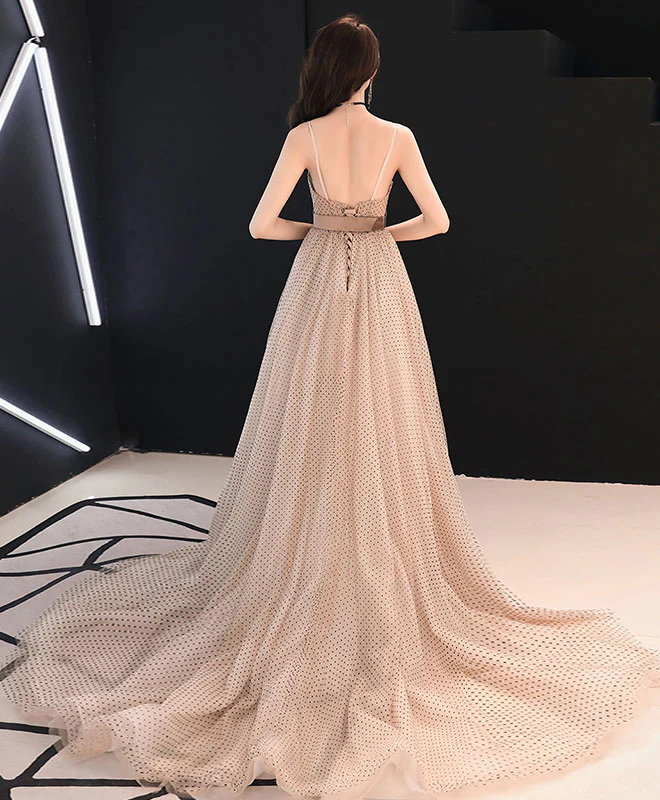 Champagne Sweetheart Tulle Long Prom Dress, Champagne Tulle Evening Dress - Deanwangkt