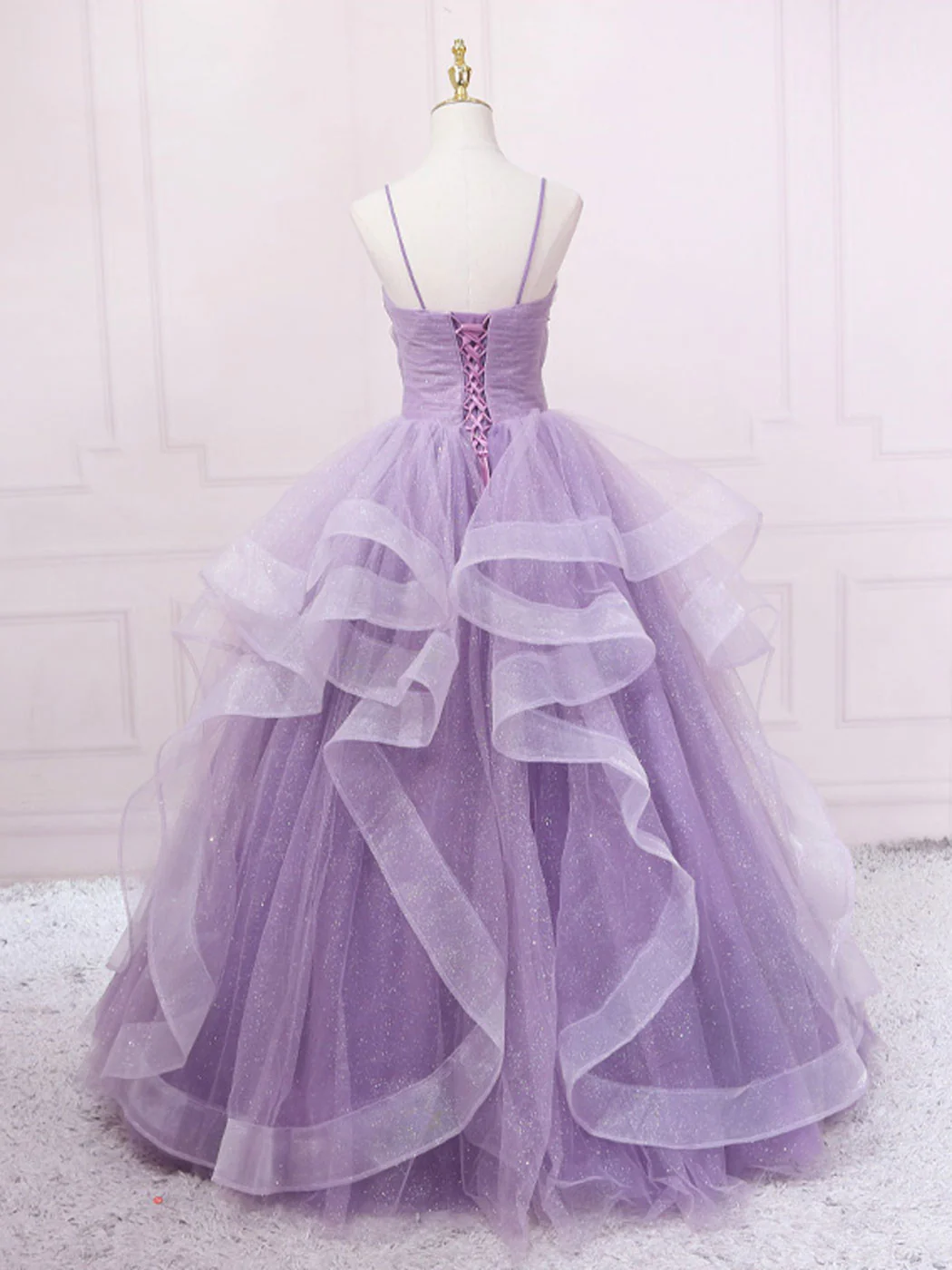 Purple V Neck Tulle Sequin Long Prom Dress Purple Tulle Formal Party Dress - Deanwangkt