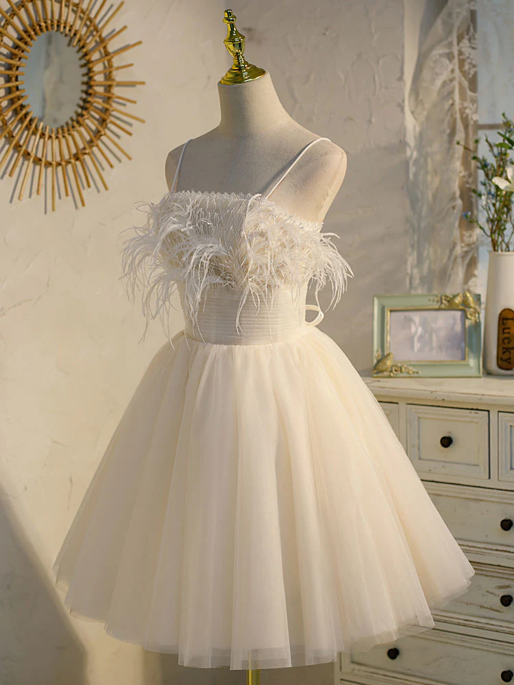 Light Champagne Tulle Short Prom Dress, Tulle Puffy Homecoming Dress - Deanwangkt