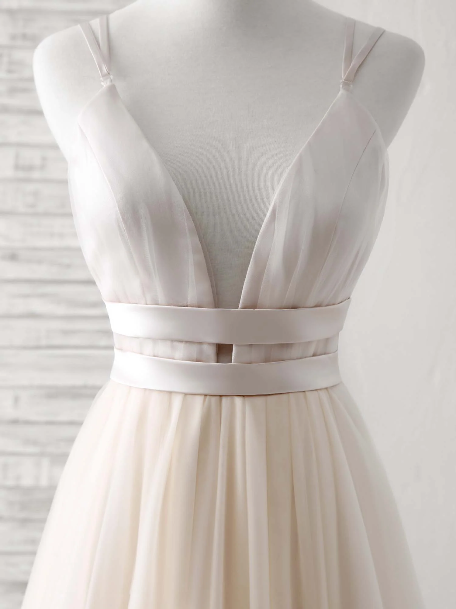 Simple Champagne Tulle Long Prom Dress Tulle Evening Dress - Deanwangkt