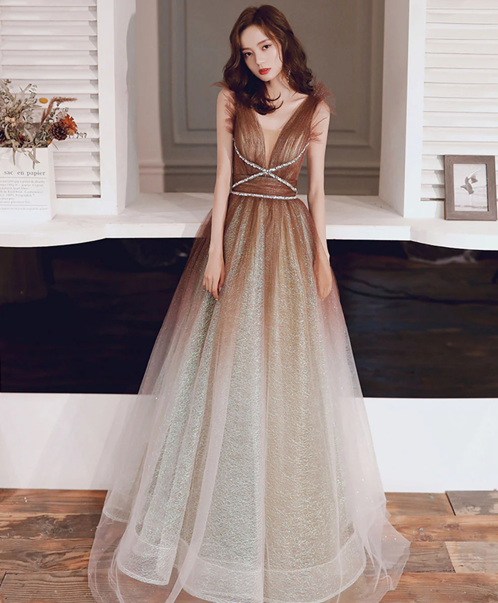 Cute A-Line Tulle Sequin Long Prom Dress Tulle Formal Dress - Deanwangkt