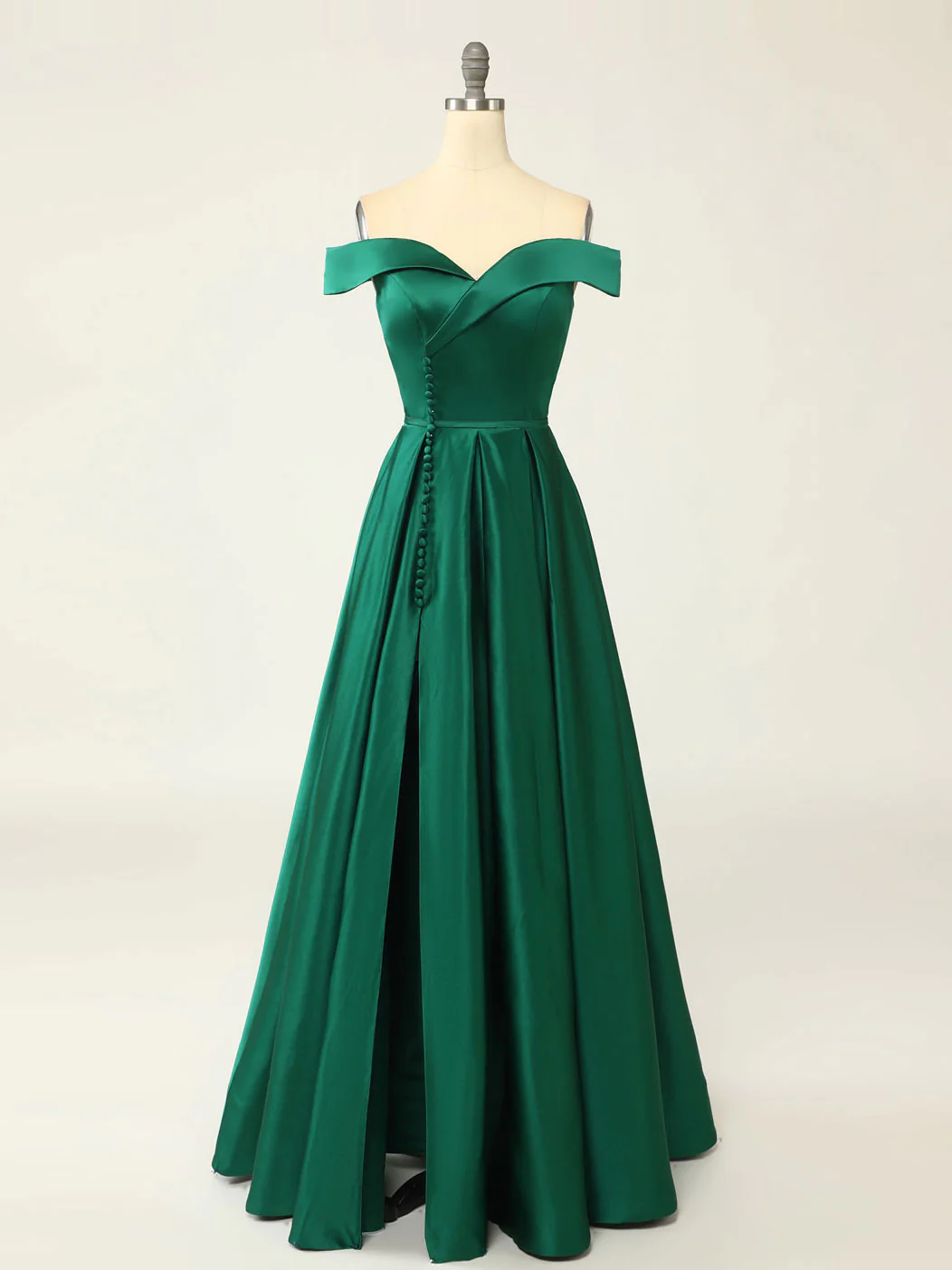 A-Line Green Off Shoulder Long Prom Dresses, Green Formal Evening Dresses - Deanwangkt