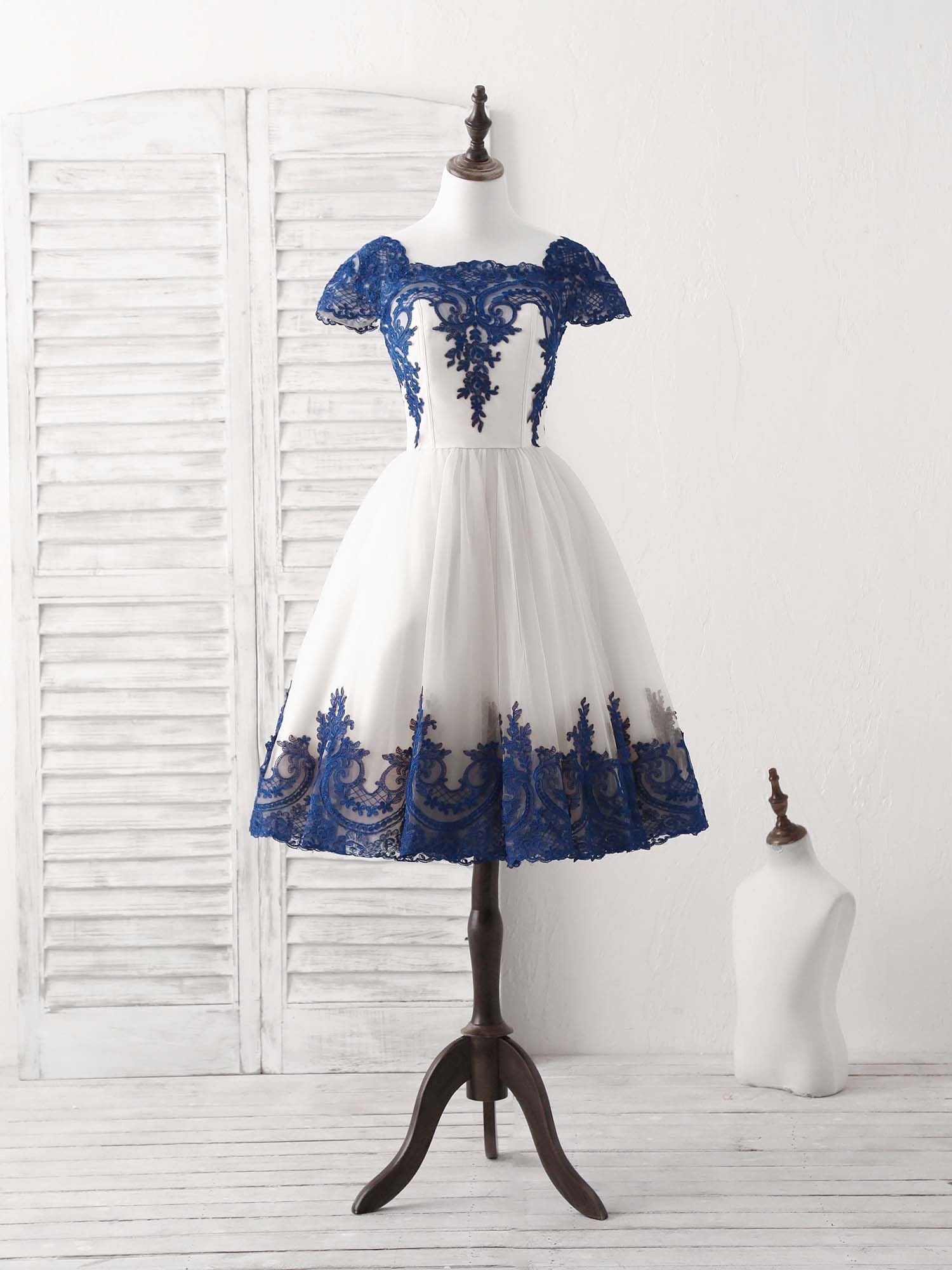 White Tulle Lace Applique Short Prom Dress, Tulle Homecoming Dress - Deanwangkt