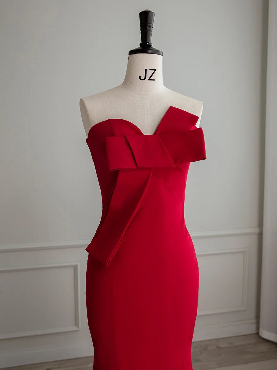 Simple Red Satin Mermaid Long Prom Dress, Red Formal Evening Dress - Deanwangkt