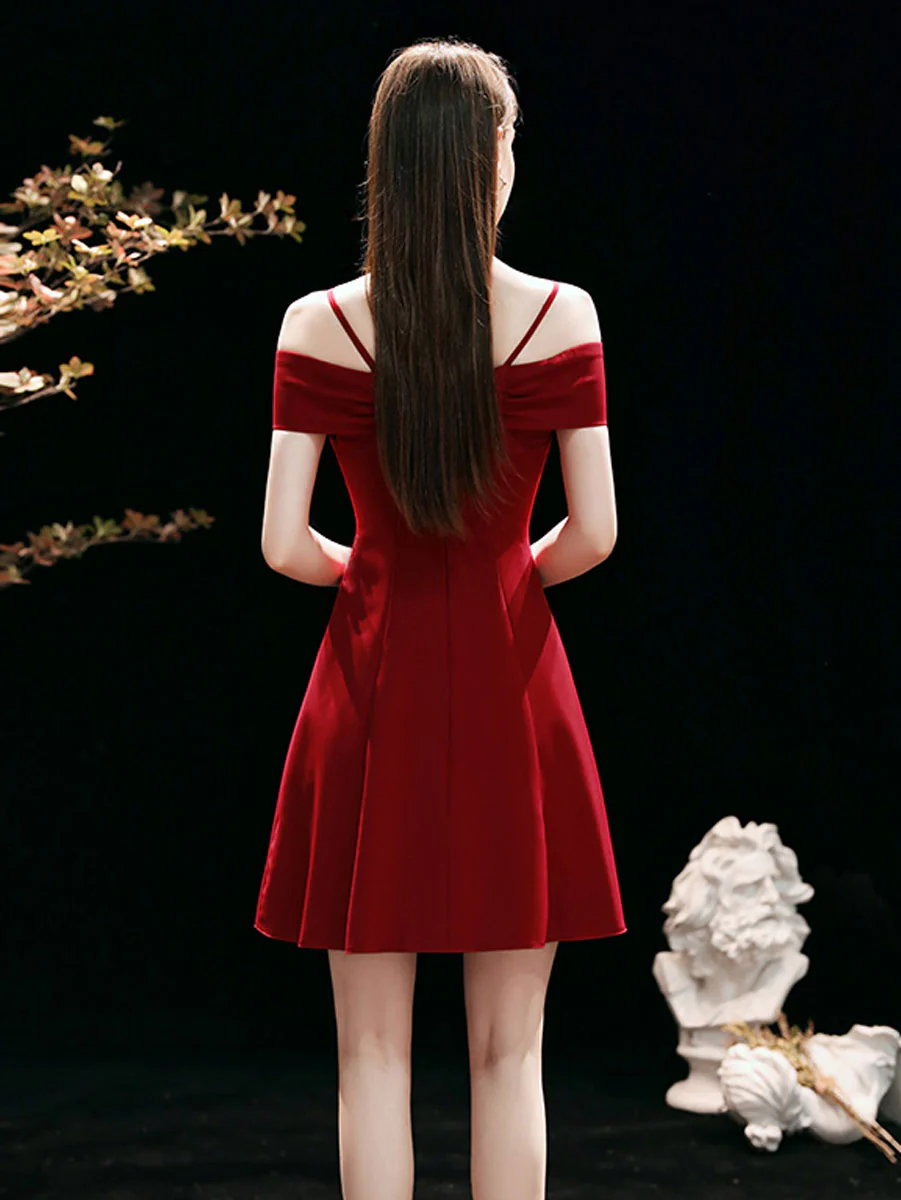 Simple A-line Burgundy Short Prom Dress, Burgundy Homecoming Dress - Deanwangkt