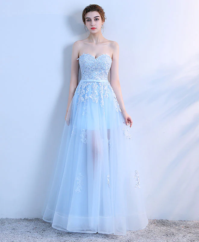 Sky Blue Lace Long Prom Dress, Lace Evening Dress - Deanwangkt