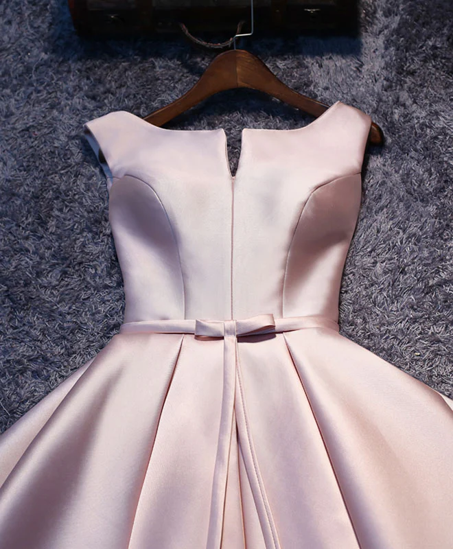 Simple Pink A Line Satin Short Prom Dress, Pink Homecoming Dress - Deanwangkt