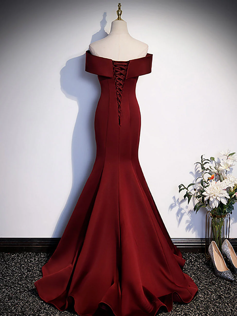 Burgundy Mermaid Long Prom Dress, Burgundy Formal Evening Dresses - Deanwangkt