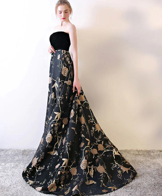 Black Sweetheart Neck Long Prom Dress, Black Evening Dress - Deanwangkt