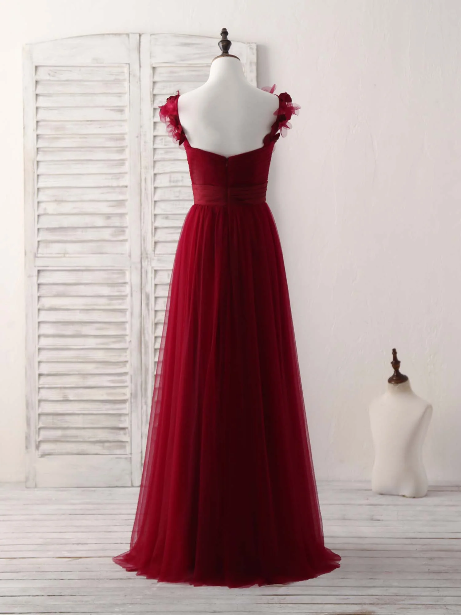 Simple Burgundy Tulle Long Prom Dress Burgundy Bridesmaid Dress - Deanwangkt