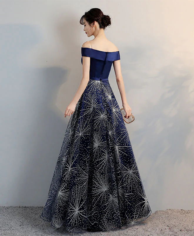 Blue Off Shoulder Long Prom Dress, Blue Evening Dress - Deanwangkt