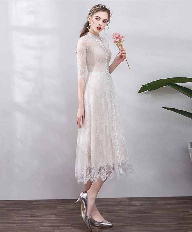Elegant  Tulle Lace Short Prom Dress, Lace Bridesmaid Dress - Deanwangkt