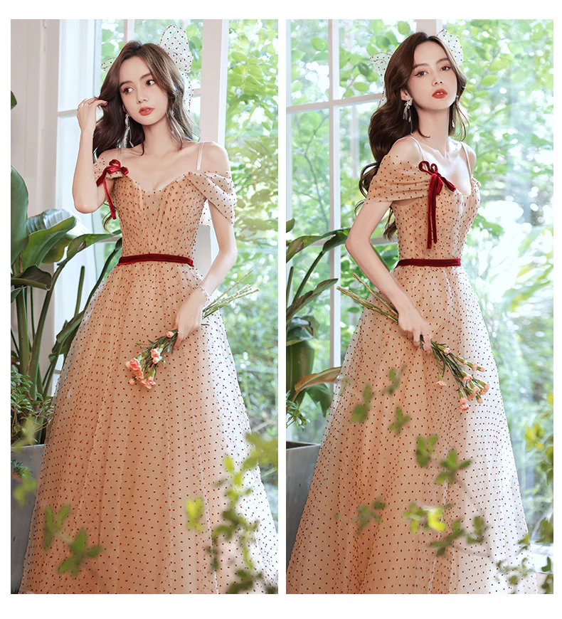 A line Champagne Long Prom Dresses, Champagne Formal Party Evening Dresses - Deanwangkt