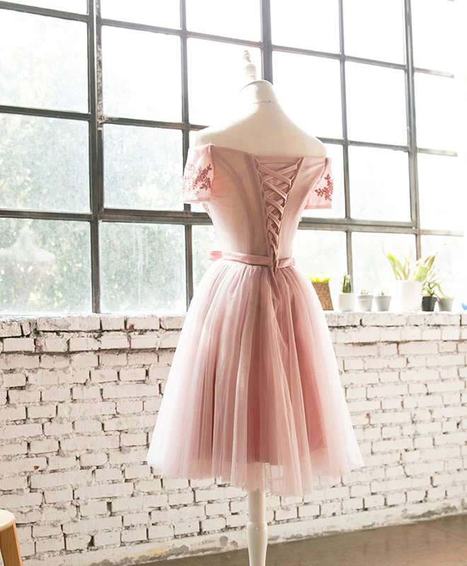 Pink Lace Tulle Short Prom Dress, Homecoming Dress - Deanwangkt