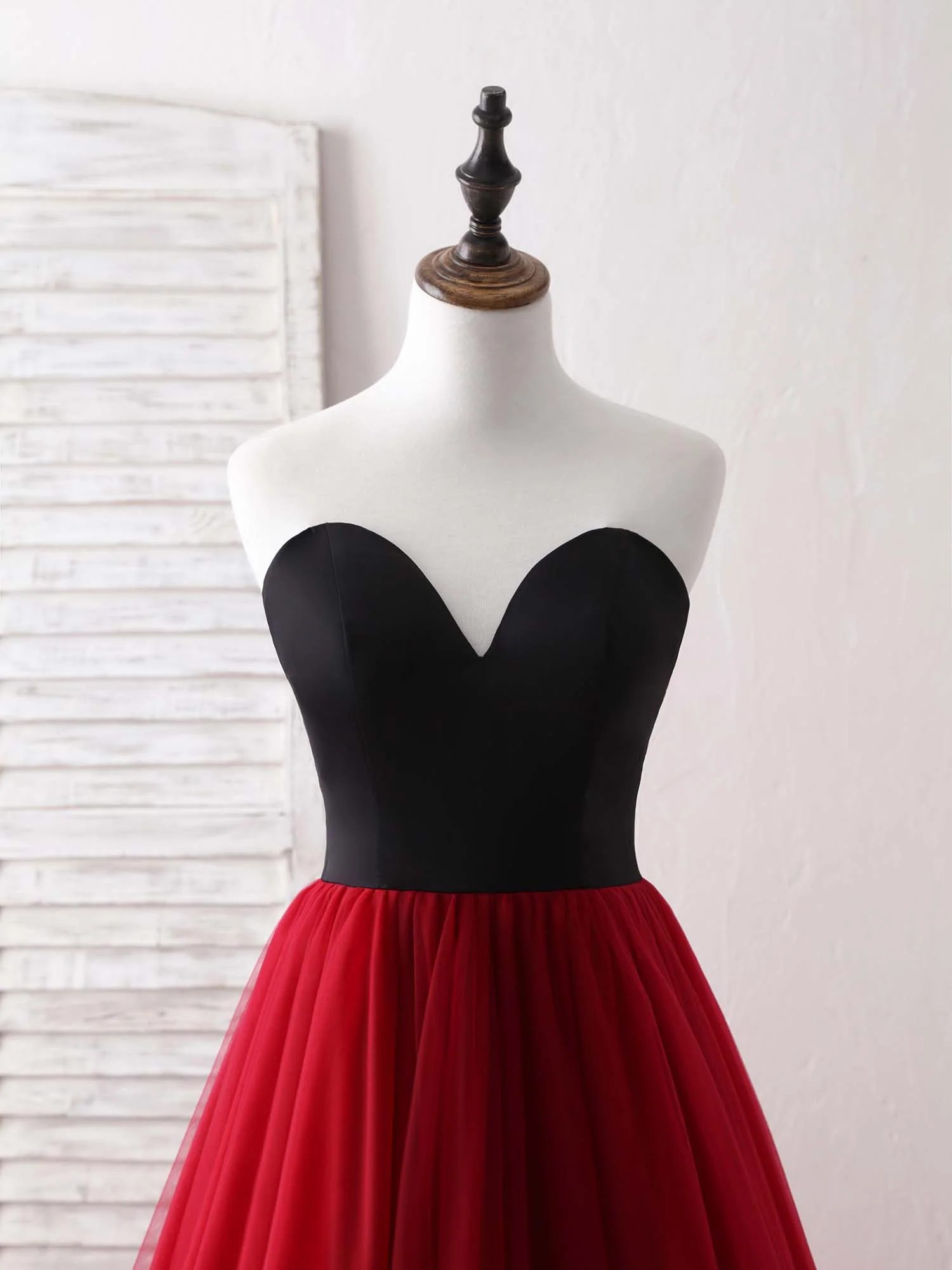 Simple Sweetheart Burgundy Tulle Long Prom Dress, Evening Dress - Deanwangkt