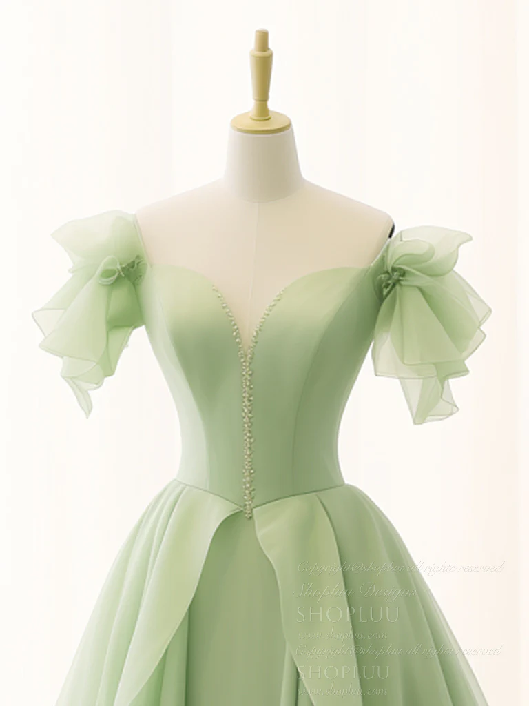 A-Line Organza Green Long Prom Dress, Green Long Graduation Dress - Deanwangkt