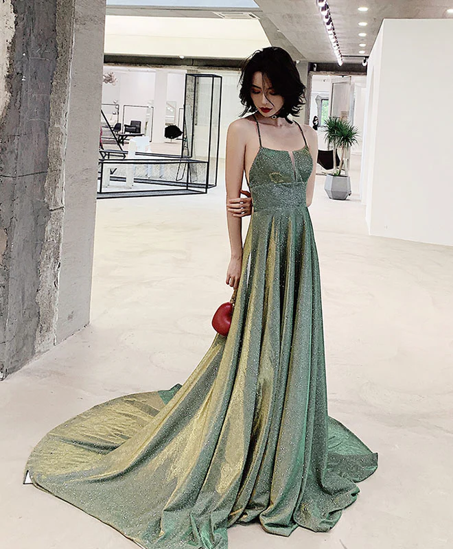 Unique Backless Green Long Prom Dress, Green Long Evening Dress - Deanwangkt