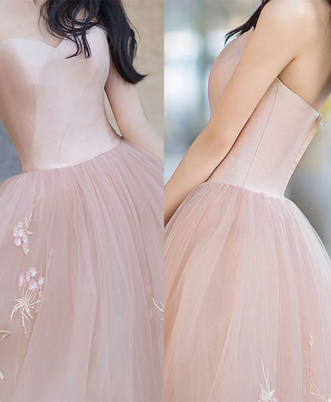 Simple Pink Tulle Long Prom Dress, Pink Tulle Formal Dress - Deanwangkt
