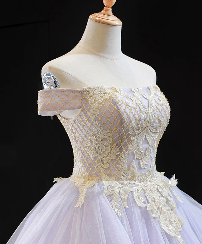 Purple Tulle Lace Long Prom Gown Lace Tulle Long Evening Dress - Deanwangkt