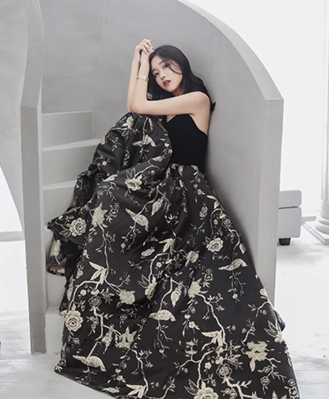 Elegant Black Sweetheart Long Prom Dress, Black Evening Dress - Deanwangkt