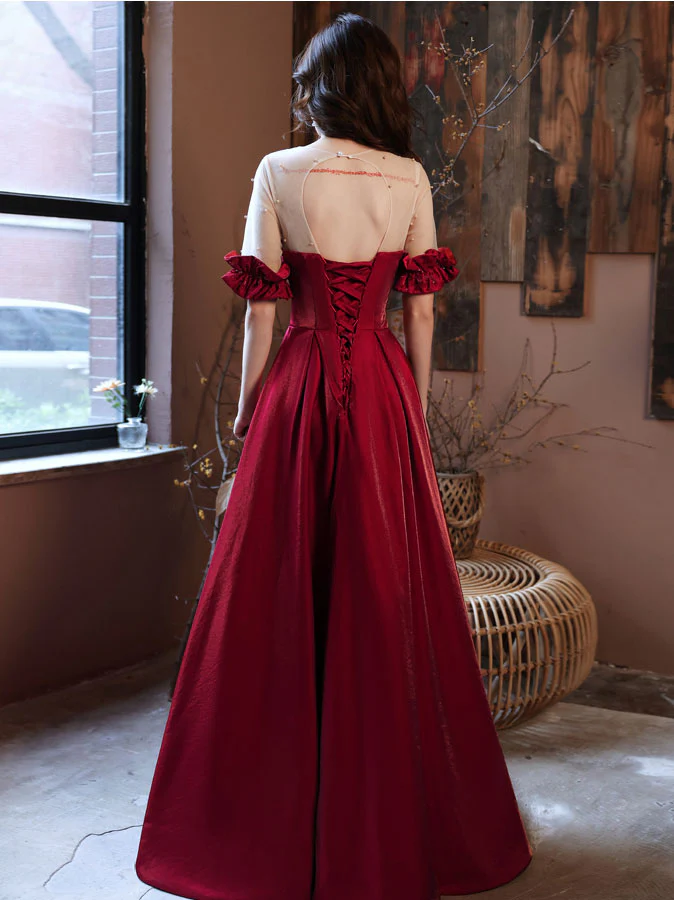 Burgundy Satin Long Prom Dress Burgundy Evening Dress - Deanwangkt