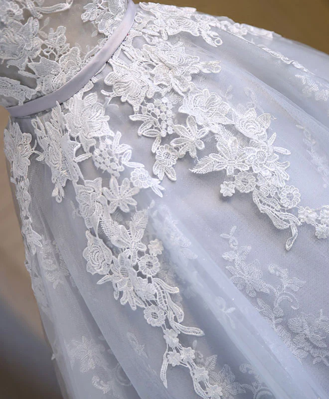 Gray Tulle Lace Applique Short Prom Dress, Gray Homecoming Dresses - Deanwangkt