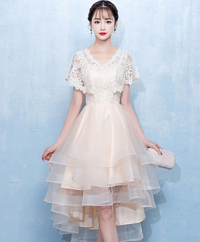 Champagne Tulle Lace Short Prom Dress, Homecoming Dress - Deanwangkt